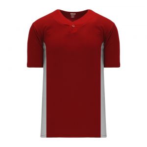 BA1343 One Button Baseball Jersey - Av Red/Grey - Front