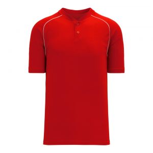 BA1344 Two Button Baseball Jersey - Red/White - Front
