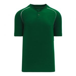 BA1344 Two Button Baseball Jersey - Dark Green/White - Front