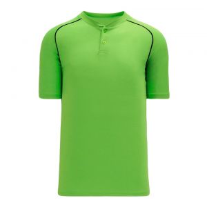 BA1344 Two Button Baseball Jersey - Lime Green/Black - Front
