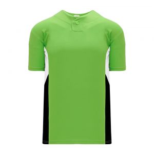 BA1763 One Button Baseball Jersey - Lime Green/Black/White - Front