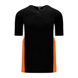 BA1763 One Button Baseball Jersey - Black/White/Orange - Front