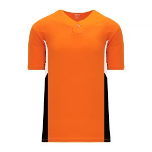 BA1763 One Button Baseball Jersey - Orange/Black/White - Front