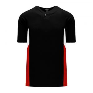 BA1763 One Button Baseball Jersey - Black/Red/White - Front