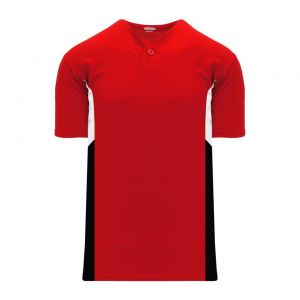 BA1763 One Button Baseball Jersey - Red/Black/White - Front