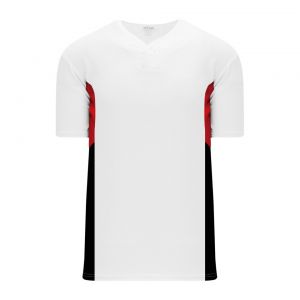 BA1763 One Button Baseball Jersey - White/Black/Red - Front