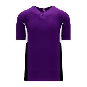 BA1763 One Button Baseball Jersey - Purple/Black/White - Front