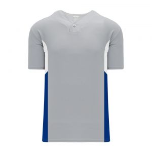 BA1763 One Button Baseball Jersey - Grey/Royal/White - Front