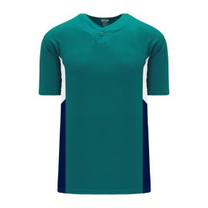 BA1763 One Button Baseball Jersey - Pacific Teal/Navy/White - Front