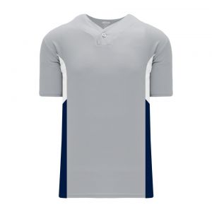 BA1763 One Button Baseball Jersey - Grey/Navy/White - Front