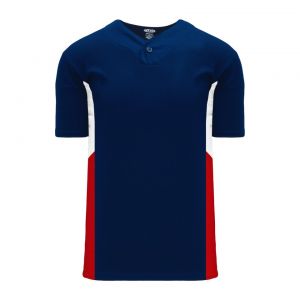 BA1763 One Button Baseball Jersey - Navy/Red/White - Front