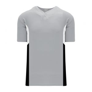 BA1763 One Button Baseball Jersey - Grey/White/Black - Front