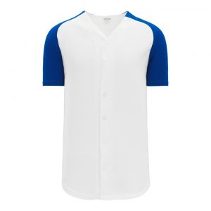 BA1875 Full Button Baseball Jersey - White/Royal - Front