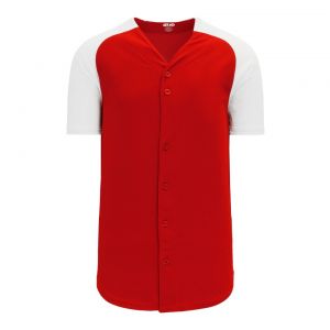BA1875 Full Button Baseball Jersey - Red/White - Front