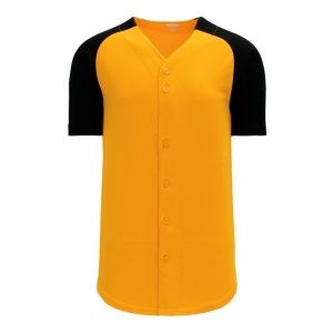 BA1875 Full Button Baseball Jersey - Gold/Black - Front