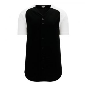 BA1875 Full Button Baseball Jersey - Black/White - Front