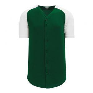 BA1875 Full Button Baseball Jersey - Dark Green/White - Front