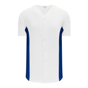 BA1890 Full Button Baseball Jersey - White/Royal - Front