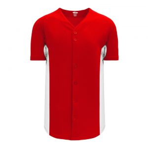 BA1890 Full Button Baseball Jersey - Red/White - Front