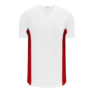 BA1890 Full Button Baseball Jersey - White/Red - Front
