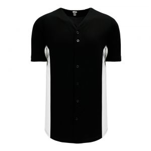 BA1890 Full Button Baseball Jersey - Black/White - Front