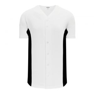 BA1890 Full Button Baseball Jersey - White/Black - Front