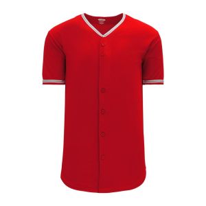 Athletic Knit BA5500-ANA587 Full Button Baseball Jersey - Red/White/Grey - Primary