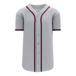 Athletic Knit BA5500-ATL599 Full Button Baseball Jersey - Grey/Navy/Red - Primary