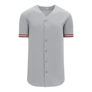 Athletic Knit BA5500-CIN699 Full Button Baseball Jersey - Grey/Red/White - Primary