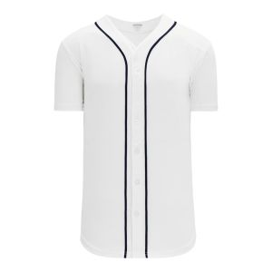 Athletic Knit BA5500-DET574 Full Button Baseball Jersey - White/Navy - Primary